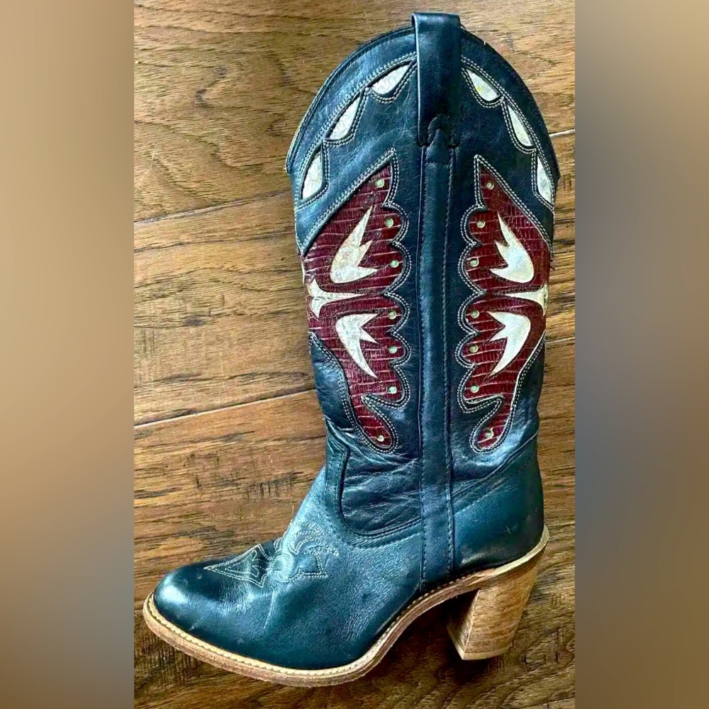 Vintage 70s Miss Capezio Butterfly Leather Boots Size 7